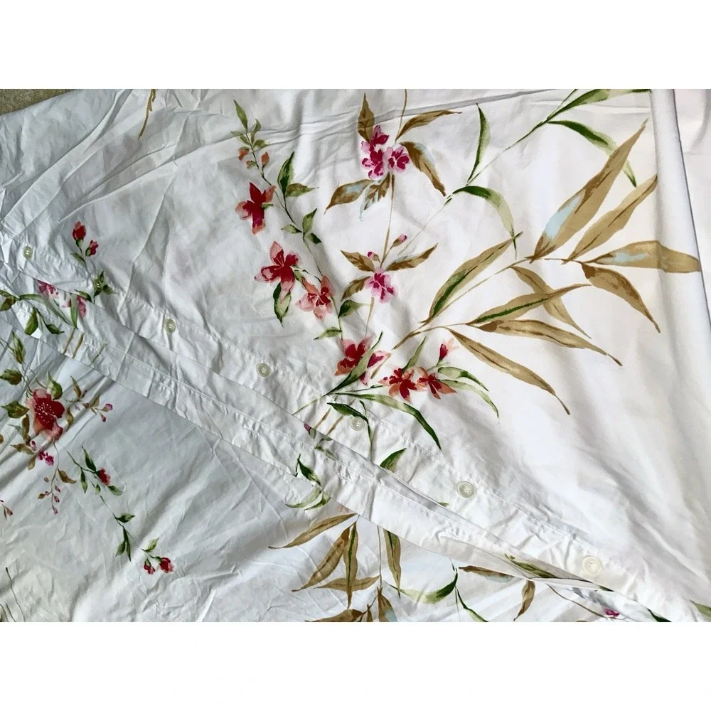 Vtg Coming Home Lands End King Duvet Cover Watercolor Tropical Floral Cotton NWT